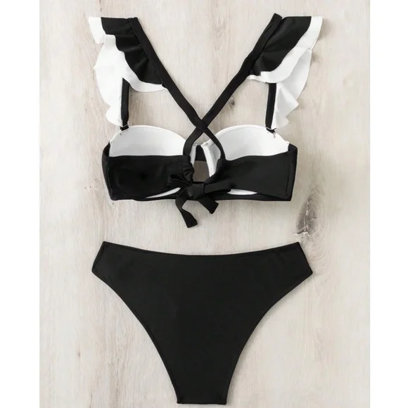 Color Block Ruffle Detail Padded beach Bikini